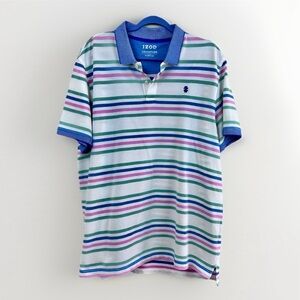 IZOD Men’s L Collared Polo Short Sleeve Shirt Multicolored Stripe Cotton Blend